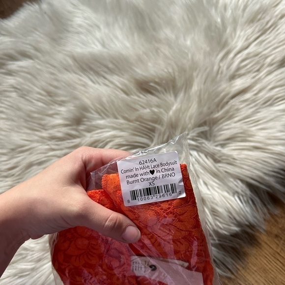 FREE PEOPLE x HAH Comin’ In HAHt Lace Bodysuit In Burnt Orange - Picture 4 of 4